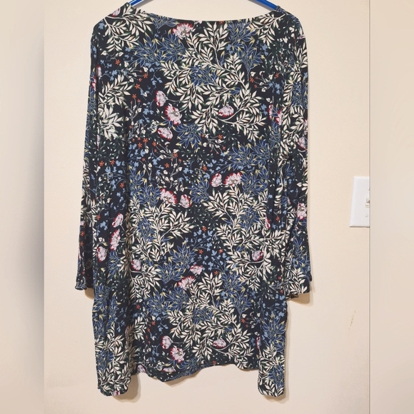 NWOT J. Jill women's large black floral boho tunic top bell sleeves rayon - Picture 5 of 7